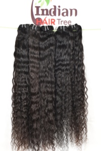 Extensions de cheveux humains indiens de temple, naturelles, couleur noire, bouclées, cuticules alignées, double trame machine, prix de gros brut - Product Image 2