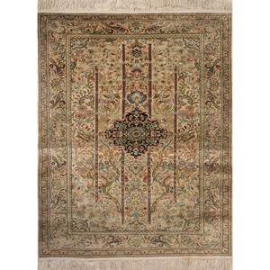 Tapis en soie noué à la main Gulmarg Pae-6242, épaisseur 10 mm, motif rectangulaire à médaillon, idéal pour l'entrée de la maison des adolescents, le couloir ou le salon - Product Image 1