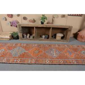 Tapis en laine turque orange et violet vintage 28 'X 114' tapis plat tissé spacieux avec support en latex pour décorations de salon - Product Image 4