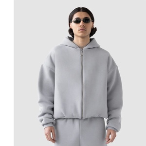 <b>White</b> Color Plaid Hooded <b>Zip</b> up Jacket for <b>Men</b> with Embroidery Logo Stylish Casual Fashion Outerwear - Product Image 5