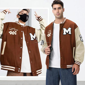 Veste universitaire unisexe de qualité supérieure, personnalisée, en laine, avec manches en cuir, patchwork vintage, respirante et coupe-vent - Product Image 2