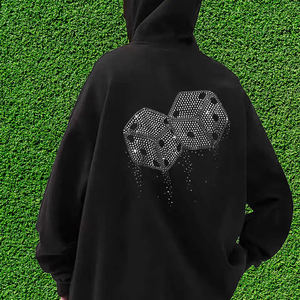 Sweat-shirt à capuche unisexe en coton mélangé 320GSM imprimé de strass avec logo sur le devant Streetwear Zip up - Product Image 2