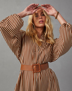 Abito midi da donna <span class=keywords><strong>a</strong></span> righe, vestibilità ampia, scollo <span class=keywords><strong>a</strong></span> V, maniche <span class=keywords><strong>a</strong></span> <span class=keywords><strong>palloncino</strong></span>, spacco laterale, casual ed elegante - Product Image 2