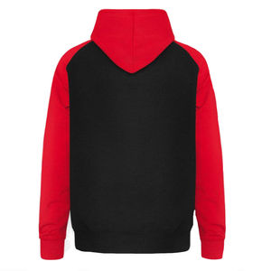 เสื้อฮู้ดดี้ผู้ชายสีดำแดง ผ้าฟลีซ แขนเสื้อแบบแร็กแลน โลโก้ประดับเพชร กระเป๋าหน้า ทรงลำลอง ใส่สบาย แห้งเร็ว เหมาะสำหรับฤดูใบไม้ร่วง - Product Image 2