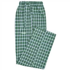 Pijama tejido con bolsillo cruzado a cuadros verdes Pantalones de salón de ajuste regular Tela CVC suave, cintura con cordón y bolsillos laterales Ropa de dormir - Product Image 1