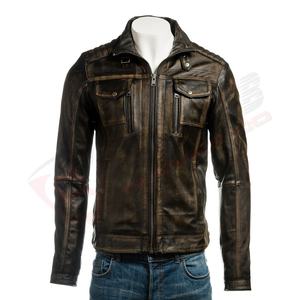Hombres motocicleta Vintage desgastado manga completa Slim-Fit 2024 hombres Vintage-elegante bicicleta marrón cuero genuino chaquetas de motorista - Product Image 4