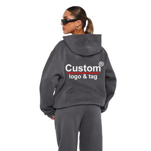 Sudadera con capucha de gran tamaño para mujer de algodón 100% de alta calidad, chándal cálido de lana de 2 piezas, pantalón transpirable y diseño impreso - Product Image 1