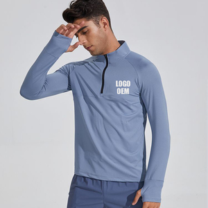 2025 nouveau demi fermeture éclair manches longues hommes T-Shirts en gros vêtements de sport de plein air Fitness tissé pour entraînement de gymnastique col montant - Product Image 6