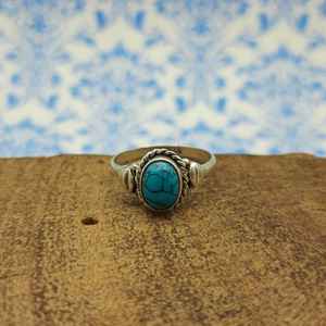 Gorgeous Howlite Turquoise Gemstone Ring Dainty Bezel Setting Light Weight Bohemian Ring Made in 925 Sterling Silver Hammered - Product Image 3