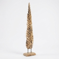 Sculpture sur pied Lumintu en bois moderne faite à la main, motif feuille, base en teck sculpté avec plumes, décoration d'appoint de table, pour mariage, haute qualité
