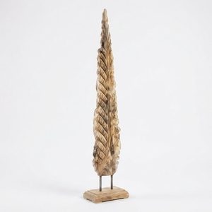 Handcrafted <b>wooden</b> leaf lumintu stand sculpture <b>rustic</b> teak carved feather statue <b>wooden</b> base table accent decor setup unit item - Product Image 1