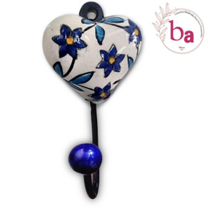 ตะขอแขวนเสื้อโค้ทติดผนังลายดอกไม้หรูหราพวงกุญแจที่แขวนทำด้วยมือกระเบื้องหัวใจเซรามิกสีขาวและสีน้ำเงินผลิตภัณฑ์ที่ทันสมัย - Product Image 1