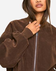 Offre du Nouvel An, veste bomber en micro-suède pour femme, classique, surdimensionnée, transfrontalière, automne-hiver, toucher doux, polyester, veste universitaire - Product Image 5