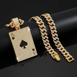 Collar de Lujo con Colgante de As de Espadas con Incrustaciones de Circonitas y Baño de Rodio, Cadena Cubana Dorada, Collar Hip Hop de Moissanita - Joyería para Regalo y Fiesta - Product Image 4