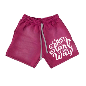 Custom <b>Men's</b> <b>Sweat</b> Acid Wash Casual <b>Shorts</b> Eco-Friendly 260 280 300 GSM Cotton Raw Hem Drawstring Screen Printing Logo Design - Product Image 5