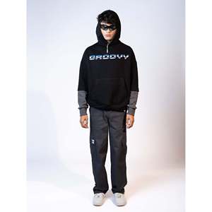 Sweat à capuche décontracté en molleton colorblock taille XL, délavé à l'acide avec impression sérigraphiée pour l'automne et l'hiver - Product Image 5