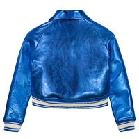 Veste Courte Imprimée Hiver Bleu Royal Scintillant en Cuir de Vachette Véritable Imperméable Grande Taille avec Fermeture Éclair Réversible de Haute Qualité