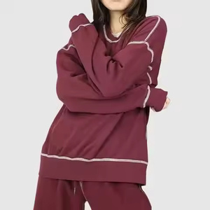 Sweat à capuche surdimensionné en coton 400gsm de haute qualité pour femmes, décontracté, coupe ample, coutures contrastées, placement sur le devant, hiver - Product Image 5
