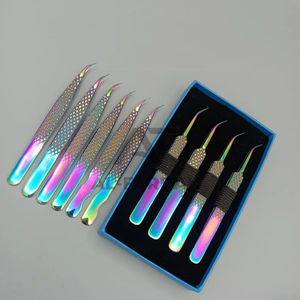 Pinzas de pestañas de acero inoxidable con logotipo personalizado, agarre de diamante de color multiplasma de punta recta curva J para pestañas de gran volumen - Product Image 1