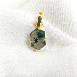 Moss Agate Birthstone Hexágono Piedra preciosa Colgante Prong Setting Semi Precious Pendant para mujeres al por mayor - Product Image 1