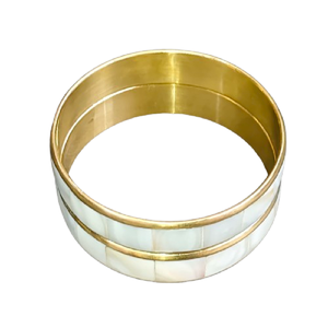Brazaletes de Latón Chapado en Oro con Incrustaciones de Madreperla, Brazalete Delgado con Incrustaciones de Madreperla Auténtica, Joyería Elegante Hecha a Mano - Product Image 1