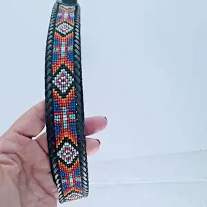 最佳质量定制真皮西方皮革串珠带饰钉设计制造商出口商串珠带男女