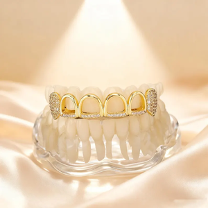 Bijoux hip-hop en moissanite, grillz plaqué or et argent, design dents ouvertes à coupe étoile, luxe, unisexe, style streetwear, brillant - Product Image 2