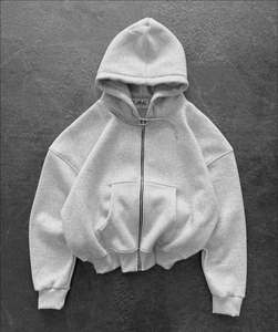 Sudadera con capucha de 100% algodón para hombre Street-Style Heavyweight con cremallera, estampado, diamantes de imitación aplicados con calor y acabado de lavado ácido - Product Image 5