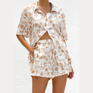 Pijamas Casuales de Verano para Mujer, Talla Grande, Tela de Lino, Manga Corta, Cintura Elástica, Transpirables, de Secado Rápido, Hechos en Vietnam - Product Image 1