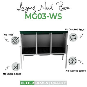 MG03-WS Nid de ponte pour 15 poules avec trois compartiments, pieds en métal et structure surélevée pour protéger les œufs des picots - Product Image 4