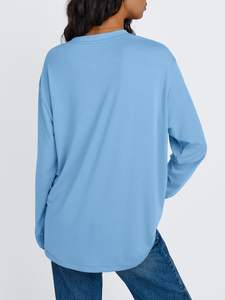 Camisetas de mujer de poliéster y algodón 100%, ropa de talla grande de alta calidad, ropa informal de verano con cuello redondo, patrón sólido - Product Image 5