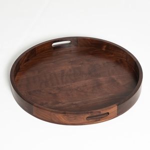 Ensemble de plateaux en bois de haute qualité de couleur noyer élégant avec forme ronde et finition lisse idéal pour servir et afficher des articles - Product Image 1
