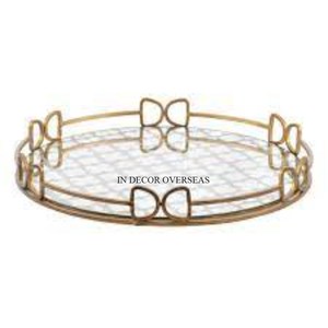 Silver Shiny Polished Leaves Designer Heavy Duty Metal Framed Oval Shape <b>Mirror</b> <b>Tray</b> Restaurant And Hotel Table Centerpiece - Product Image 4