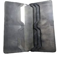 Dompet Panjang Kulit Premium Abu-abu Distressed untuk Pria, Dompet Lipat Tipis dari Kulit Sapi Asli, Tempat Kartu, Organizer Perjalanan Buatan Tangan, Clutch