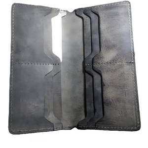Cartera Larga de Cuero Gris Desgastado de Primera Calidad para Hombre, Cartera Delgada Bifold de Cuero Vacuno Genuino, Tarjetero, Organizador de Viaje Hecho a Mano - Product Image 5