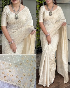 À la mode Tusser coton avec fil broderie Saree femme fabricant de mode et fournisseur de l'inde à bas prix - Product Image 4