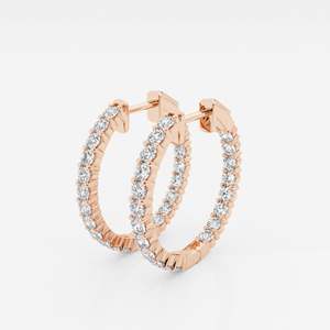 Round Cut Lab Grown <b>Diamond</b> Hoop Earrings 18K Gold Out in Design - Product Image 6