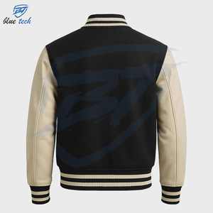 OEM Custom Logo Canvas Stand Collar Varsity <b>Jacket</b> with <b>Leather</b> Sleeve Embroidery Vintage Streetwear Style Quick Dry - Product Image 2