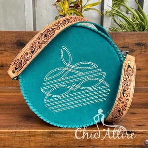 Nouveau 2025 cuir suédé usiné à la main grand sac rond pour femmes en gros point de botte véritable cuir de vache bandoulière sacs à bandoulière - Product Image 1