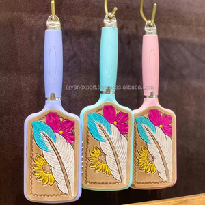 Gran oferta 2024 tallado a mano Western Tooled Leather Designer Paddle Hairbrush Soft And Detangle Professional Hair Comb Accesorios - Product Image 2
