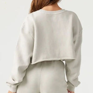 Sudadera corta transpirable de peso pesado con lavado ácido para mujer, Jersey de algodón de manga larga con diseño personalizado desgastado - Product Image 5