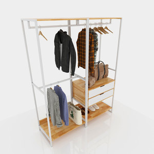 SFKQA005-3 Étagère de rangement double à 3 niveaux en acier inoxydable avec 2 tiroirs (170x55x200cm) – Portant à vêtements sur pied en métal - Product Image 1