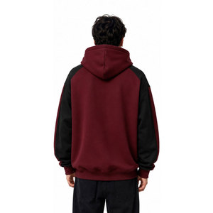 <b>Men's</b> Maroon <b>Black</b> Raglan Hoodie Fleece Sweatshirt Front Logo Print Casual Autumn Wear Regular Fit Hooded Pullover - Product Image 5