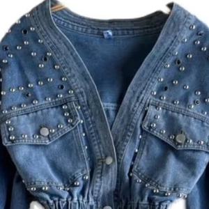 Veste en jean longue pour femme Chic  stone Oversized Longline Versatile  Longueur genou  Tendance  Superposition essentielle  Streetwear vintage - Product Image 3
