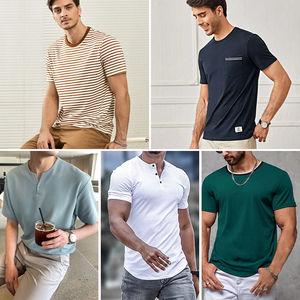 Camiseta informal ajustada de algodón 100% para hombre, transpirable, de manga corta, estilo a la moda, envío aleatorio, suministro ODM - Product Image 2