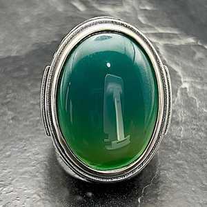 Men's Vintage Style Statement <b>Ring</b> Handmade Silver Green Agate Oval Aqeeq Gemstone Eye Shape Pattern Inlay Unique Boho Jewel for - Product Image 2