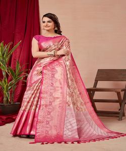 Bridal Wedding Saree in Velvet with <b>Organza</b> and Lace Details - Product Image 5