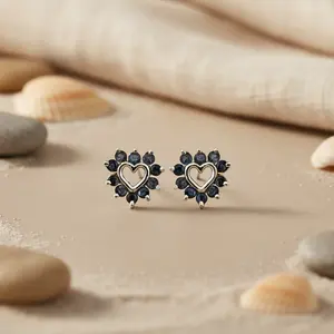 Women's Trendy <b>Silver</b> Sapphire Heart <b>Stud</b> Earrings Rhodium Plated Zircon Pearl Diamond for Parties Religious Copper Brass - Product Image 3