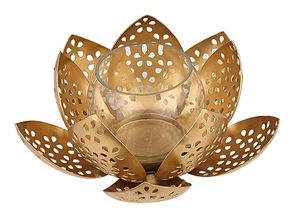 Customized Romantic Wedding Home Golden Metal Iron <b>Candlestick</b> Stand <b>Glass</b> Lotus Design Mold Packaged Custom In-Pack Lighting - Product Image 3