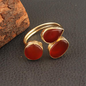 Unisex 18k Gold Plated Adjustable Punk <b>Ring</b> Double Layer Natural Carnelian Gemstone Band Front <b>Open</b> Stacking <b>Ring</b> for Christian - Product Image 6